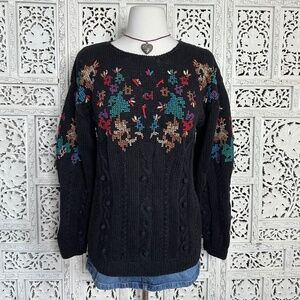 Vintage Black Whimsygoth Chunky Grannycore Sweater Sz Medium‎